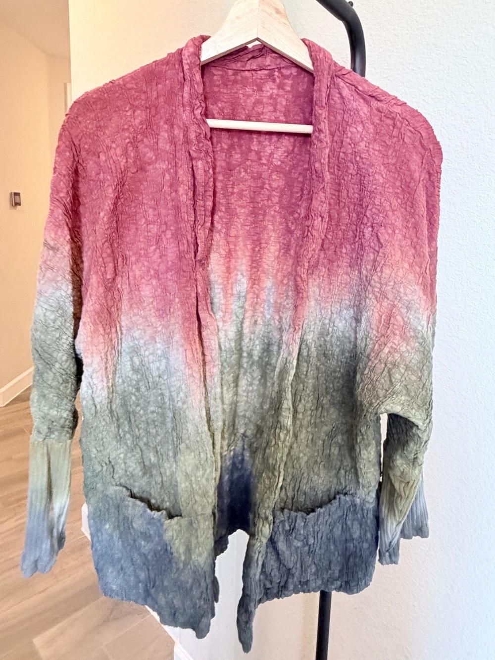 Women’s Ombre Open-Front Cardigan Sweater - Pink to Green L